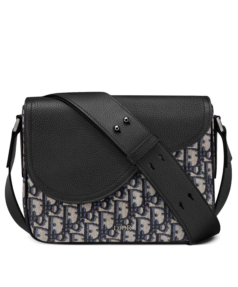 Christian Dior Mini Saddle Messenger Canvas with Leather Bag Dark Blue